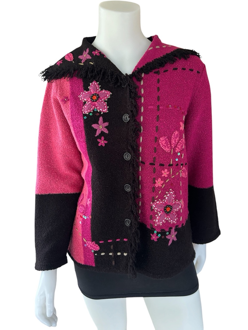 Vintage Cardigan Sweater Medium Petite Embroidered Grandma Whimsical